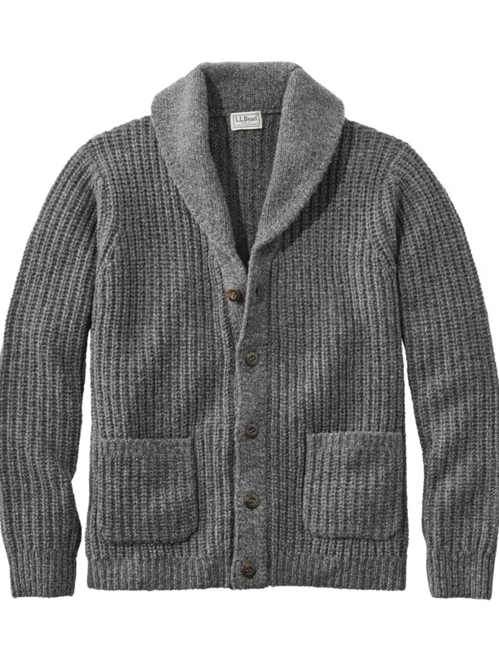 L.L.Bean Men’s Large 100% Lambswool Shawl Collar Cardigan Sweater Gray L-REG